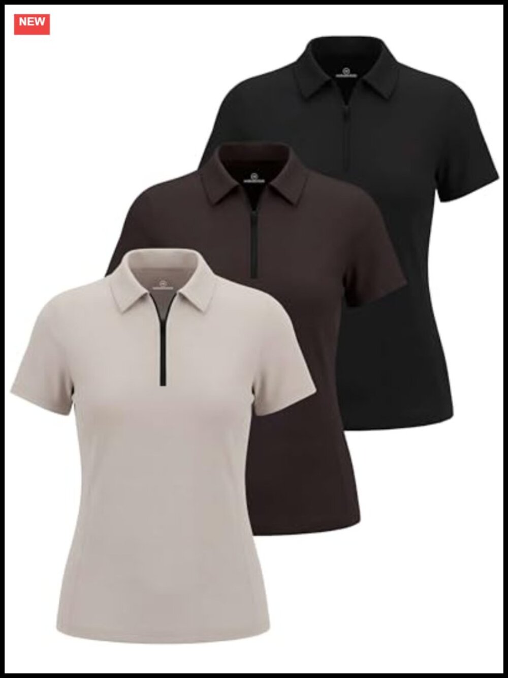 3 Pack Women's Dry Fit Golf Polo Shirts Zip Collared Athletic Tops